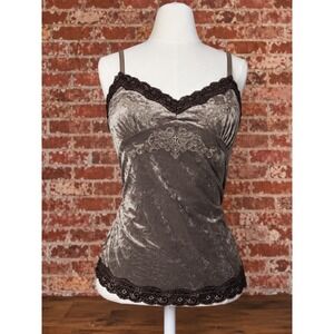 VTG Y2K OZOC Brown Velvet Lace Camisole Tank Top Fall Fairy Grunge Whimsigoth